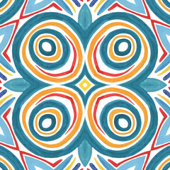 Antique portuguese tiles. Blue Azulejos ceramic. Spanish pottery..Sicily italian majolica. Vintage ethnic background . Mediterranean watercolor seamless wallpaper. Moroccan ornaments in indigo color