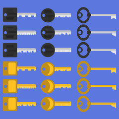 Fototapeta premium Key from the lock, a large set of keys from the lock. Vector illustration of a key.