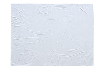Blank white crumpled and creased sticker paper poster texture isolated on white background
