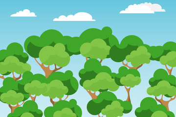 Forest, forest with green trees against the sky. Vector illustration of trees.