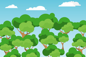 Fototapeta premium Forest, forest with green trees against the sky. Vector illustration of trees.