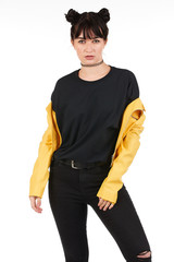 Fototapeta premium Blank t-shirt mock-up - Cool streetwear fashion girl ready for your design