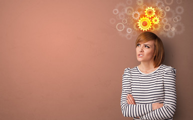 Business person thinking with brainstorming concept and copy space