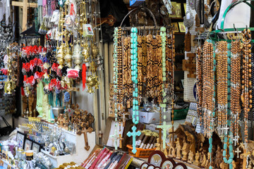 Vew on main entrance in at the Church of the Holy Sepulchre in Old City of Jerusalem