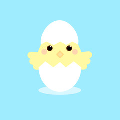 This is chicken in egg hell on background. Cute cartoon illustration.