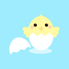 This is chicken in egg hell on background. Cute cartoon illustration.