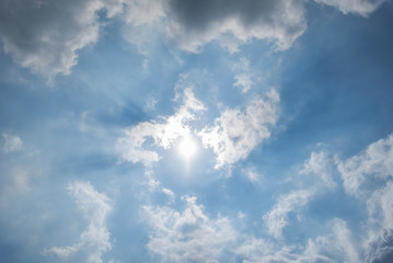 Blue sky with clouds and sun
