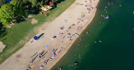 Fototapeta premium Aerial view of the beach on Soderica Lake, Croatia