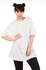 Fototapeta premium Blank t-shirt mock-up - Cool streetwear fashion girl ready for your design