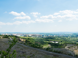 View to city skyline at sunny day
