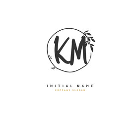 K M KM Beauty vector initial logo, handwriting logo of initial signature, wedding, fashion, jewerly, boutique, floral and botanical with creative template for any company or business.