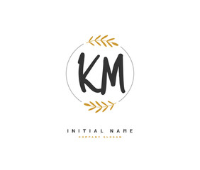 K M KM Beauty vector initial logo, handwriting logo of initial signature, wedding, fashion, jewerly, boutique, floral and botanical with creative template for any company or business.