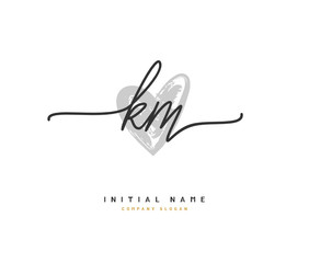 K M KM Beauty vector initial logo, handwriting logo of initial signature, wedding, fashion, jewerly, boutique, floral and botanical with creative template for any company or business.