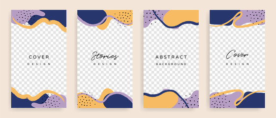 Social media stories and post creative Vector set. Background template with copy space for text and images design by abstract colored shapes,  line arts , Tropical leaves  warm color of the earth tone