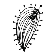 Hand drawn creative flower.  White background. Ink doodle illustration. Hand-drawn vintage, minimalistic black flower. Beautiful vector illustration.