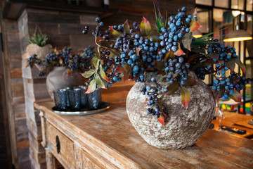 Beautiful decorative bouquet of grapes. Flowers. Berries. Background, texture.