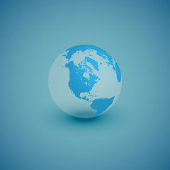 Light world globe map on blue background, vector illustration