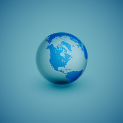 Light world globe map on blue background, vector illustration