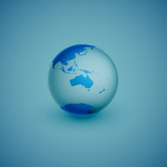 Light world globe map on blue background, vector illustration