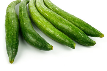 Snake gourd, Serpent gourd, Chichinda, Trichosanthes anguina Linn or cucumerina Isolated on white background. food ingredient and Healthy food for slow down aging