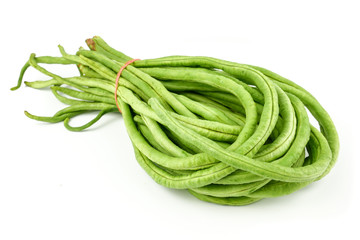 fresh Yard long beans or Chinese Long Beans (Vigna unguiculata subsp. sesquipedalis) isolated on a white background.Vegetables