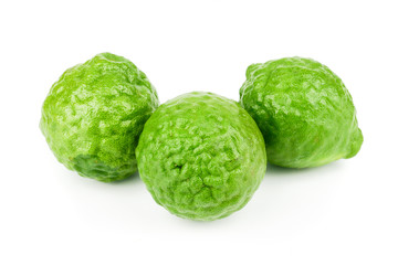 fresh bergamot fruit, Kaffir Lime, Citrus bergamia with leaf isolated on white background