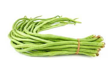 fresh Yard long beans or Chinese Long Beans (Vigna unguiculata subsp. sesquipedalis) isolated on a white background.Vegetables