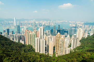 Fototapeta na wymiar View of the skyline of Hong Kong from Victoria Peak