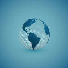 Blue globe map with pattern sphere, vector illustration