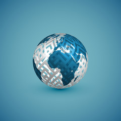Blue globe map with pattern sphere, vector illustration