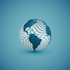 Blue globe map with pattern sphere, vector illustration