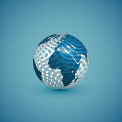 Blue globe map with pattern sphere, vector illustration