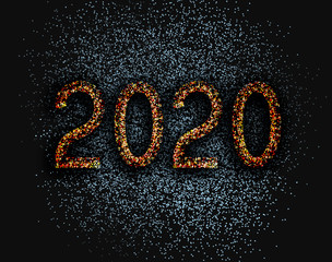 Number 2020 on a dark background. Golden numbers. Vector New Year illustration