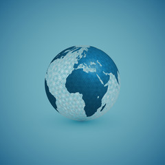 Fototapeta premium Blue globe map with pattern sphere, vector illustration