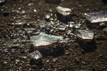 Transparent shards for glow and Shine in the sun. The first frost, cracked ice