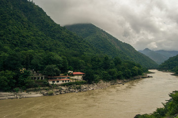 An Ashram along the Ganges river in Rishikesh, India