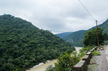 A view of the Ganges river from a road in Rishikesh, India