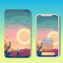 Vector banners set with polygonal landscape illustration. For Mobile aps, banner, horizontal header website, printed materials. Image Picture Background