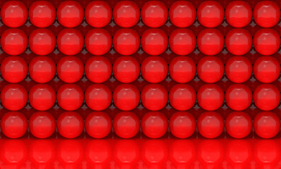 3d rendering. Red sphere ball stack wall and floor design background.
