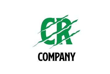 Green CR letter template logo design with scratch effect