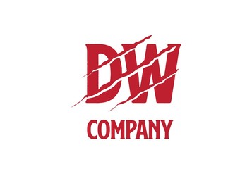 Red DW letter template logo design with scratch effect