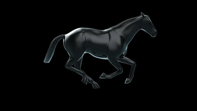 3D Rendering Black horse is running Cycle loop Isolated on solid background with Alpha Matte.