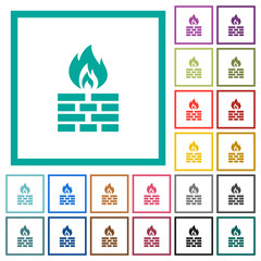 Firewall flat color icons with quadrant frames