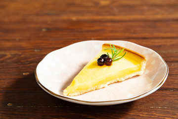 Fresh tasty lemon tart with blueberry
