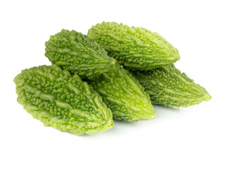 Balsam apple, Bitter cucumber, Bitter gourd, Balsam pear (momordica charantia) isolated on white background.