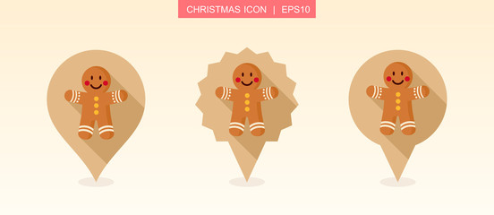Gingerbread man pin map icon. Christmas sign