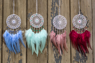 Many Handmade dream catcher with feathers threads and beads rope hanging