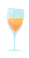 Cartoon glass of champagne sparkling wine on white