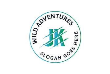 Aqua circle seal JK letter template logo design with scratch effect