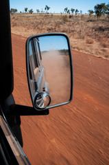 Landrover Defender on the red desert roads of the Top End - Northern Territory, Australia 